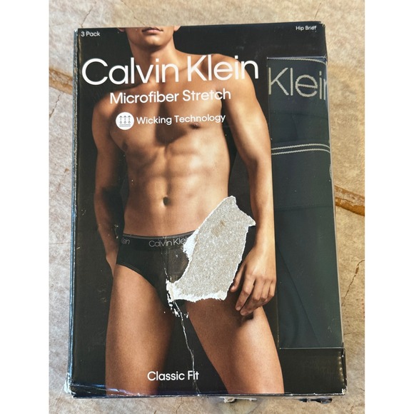 Calvin Klein Men's Microfiber Stretch Hip Briefs 3 Pack Black Medium NIB - Picture 1 of 4